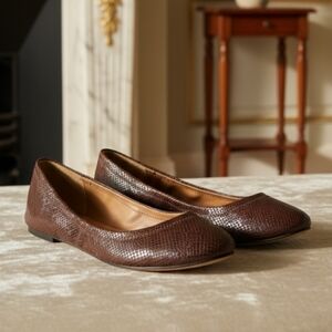 Lucky Brand Dark Brown Textured Classic Ballerina Flats Size 7